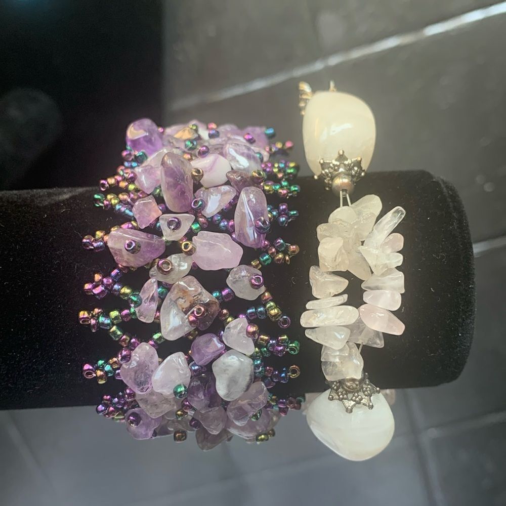 Beautiful Purple Beadwork Bracelets SET of 2, Unmarked